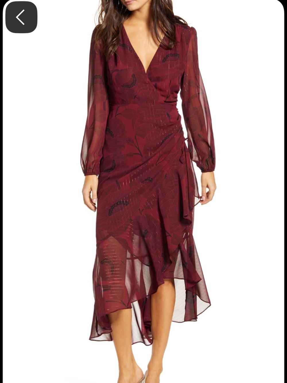 ASTR the label Wrap-Style Burgundy V-Neck Midi Dress